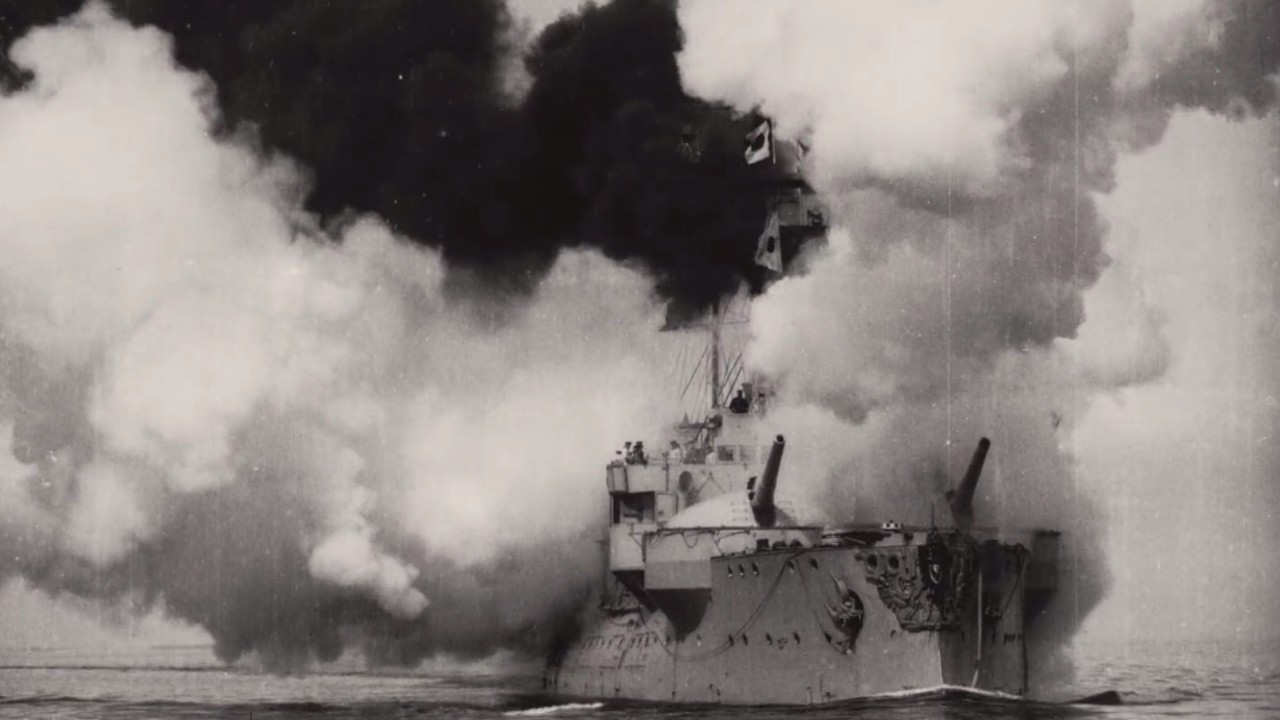 Battleship Odin With All Her Guns in Action