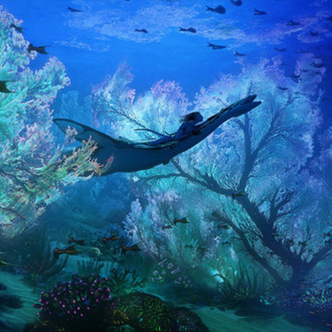 AI Art Generator: An underwater scene with mermaid anime characters and  colorful coral reefs.