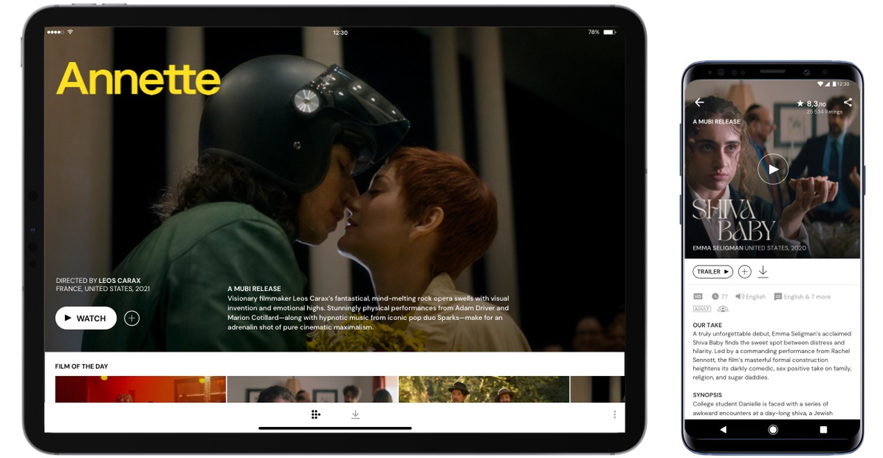 MUBI app on smartphones and tablets